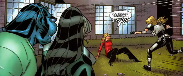 ms. marvel vs. ms. marvel as the beast and rogue look on