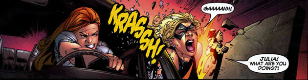 arachne smashes ms. marvel against a freeway divider