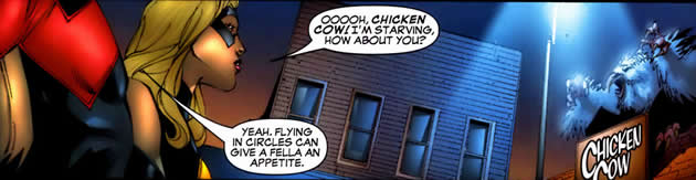 ms. marvel and wonderman go in to eat at chicken cow