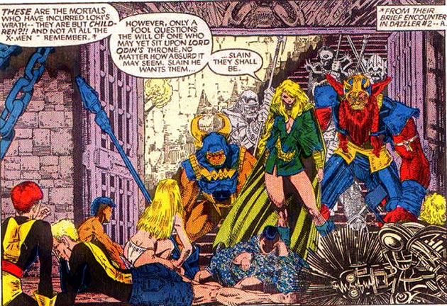 the enchantress 'welcomes' the new mutants to asgard