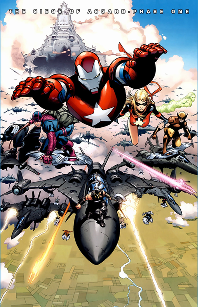the arrival of norman osborn's attack force against asgard