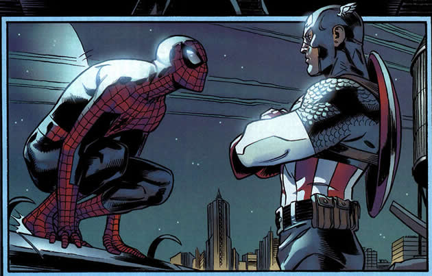 Spider-Man talking to Captain America