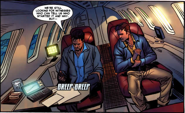Peter Parker and Tony Stark in Tony's private plane