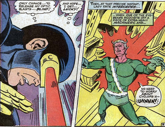 cyclops hits quicksilver with a lucky shot