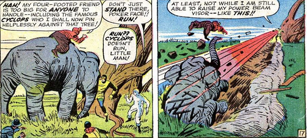 cyclops pushes back an elephant