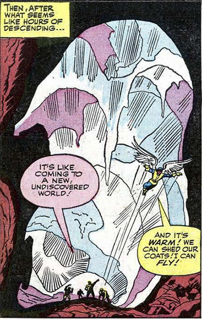 the x-men follow an icy tunnel to the savage land