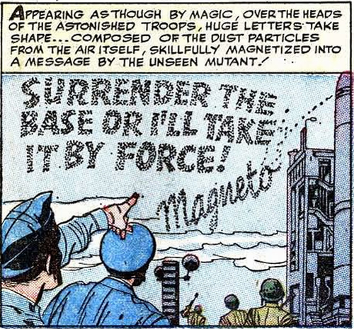 magneto writes a message using magnetized dust