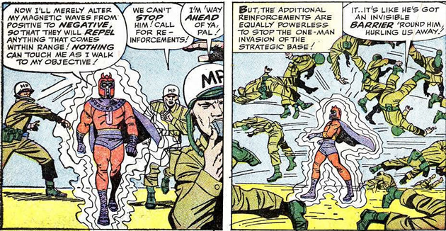magneto uses his force field in an army base