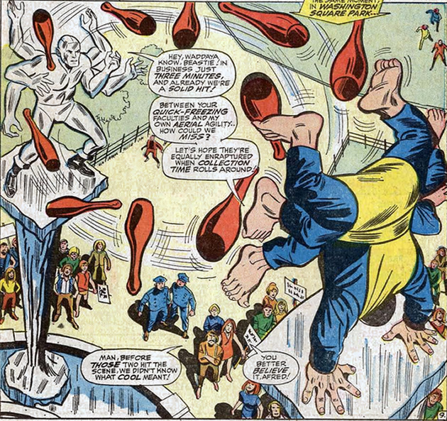 beast and iceman as street entertainers