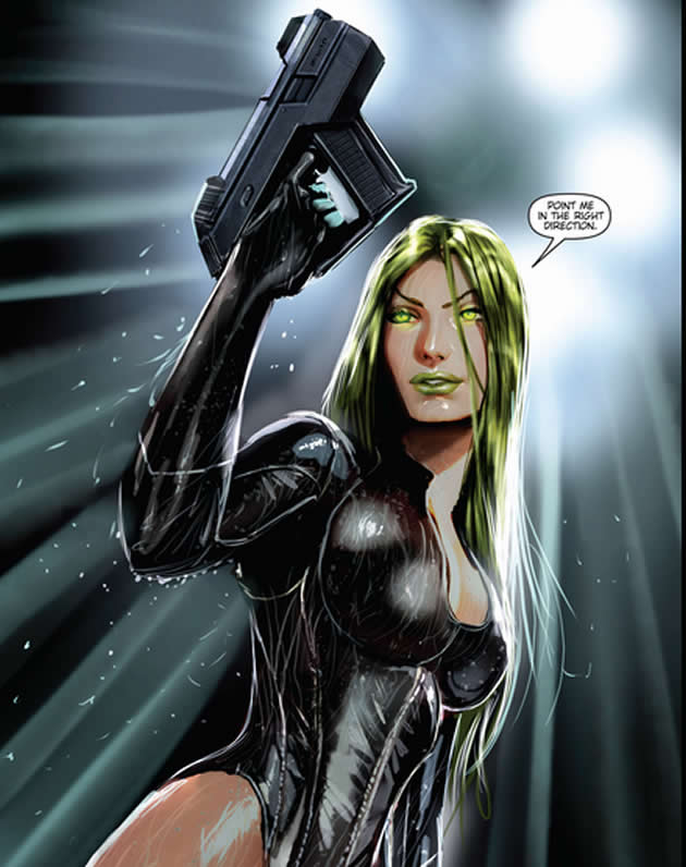 aphrodite standing with weapon