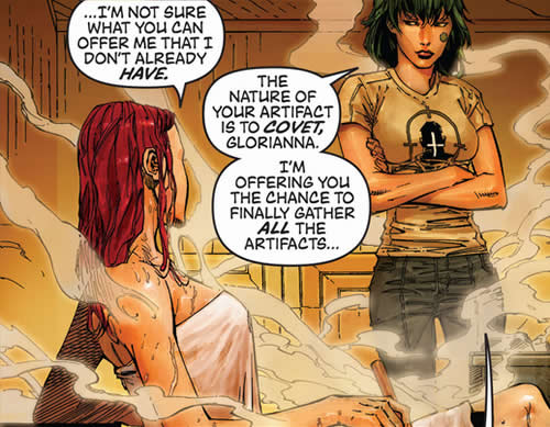 aphrodite talking to glorianna silver in a sauna