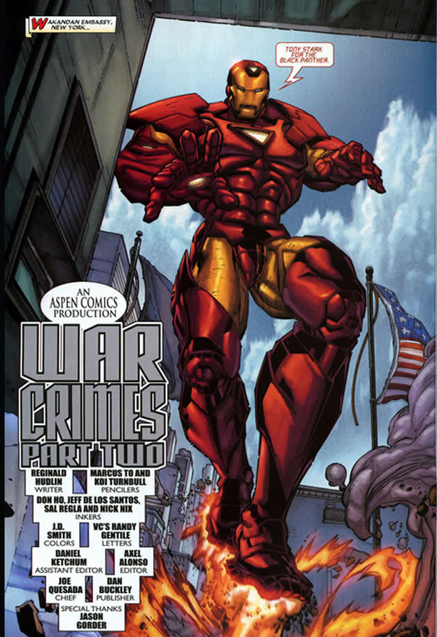 iron man in front of the wakandan embassy