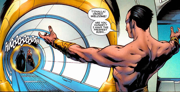 submariner welcomes black panther and ororo to atlantis