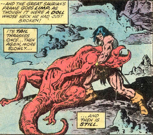 conan slays a dinosaur