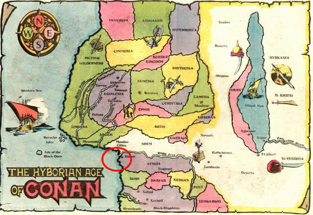 hyborian map highlighting the coast of stygia