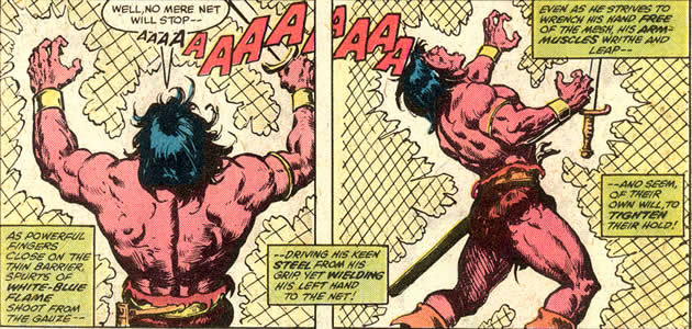 conan is trapped in an electrified net