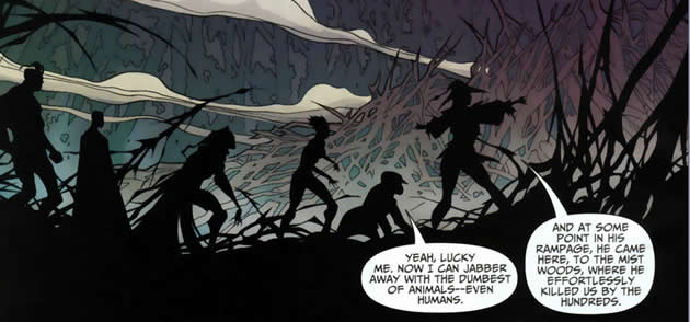 the shadowpact in silhoutte against the forest of mists