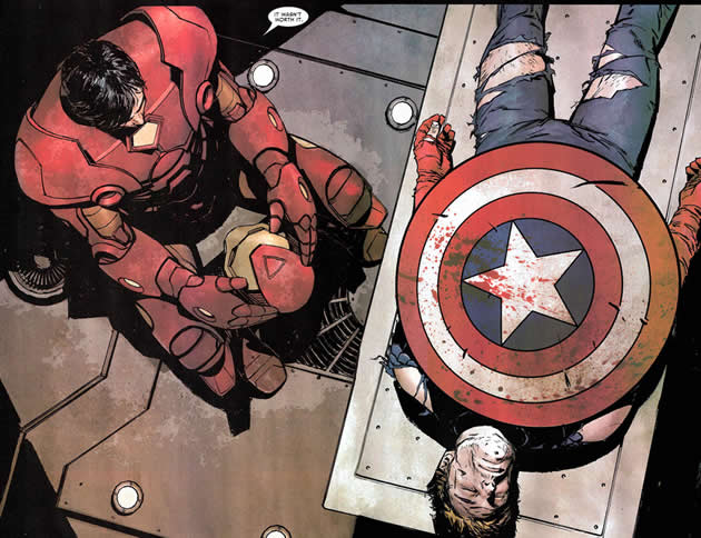 tony stark makes a confession in front of steve rogers' corpse