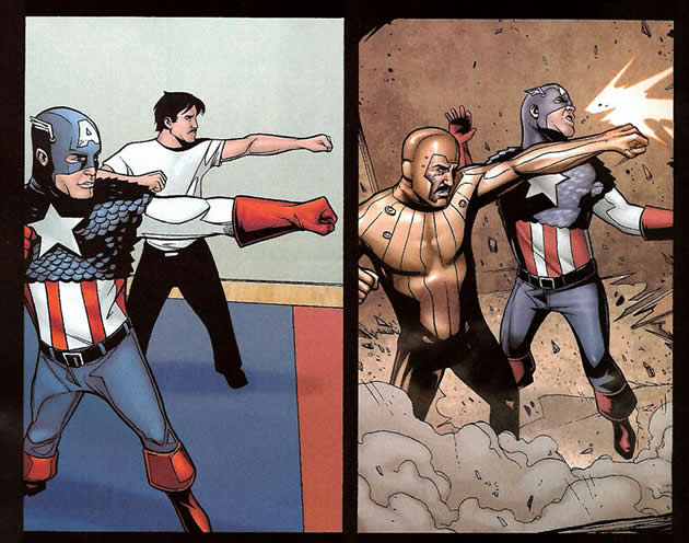 captain america teaching tony stark how to fight