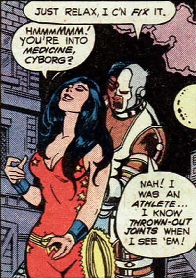 cyborg gives wonder girl a back rub