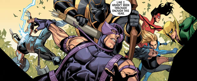 ronin grabs some arrows from hawkeye