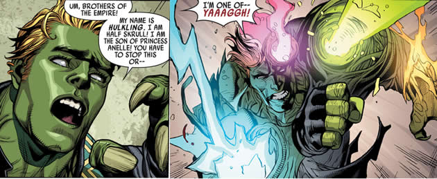 hulkling tries reasoning with the skrulls