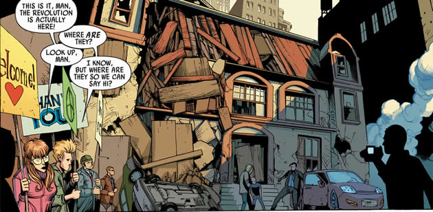 skrull supporters in front of dr. strange's house