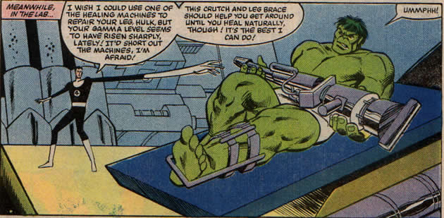 the hulk using high-tech crutches from reed richards