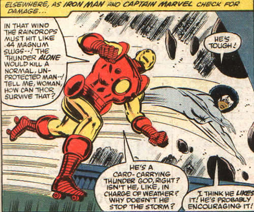 iron man on skates besides captain marvel