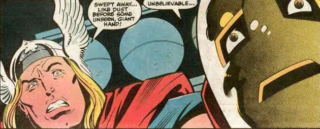 thor and iron man awestruck at the beyonder's power