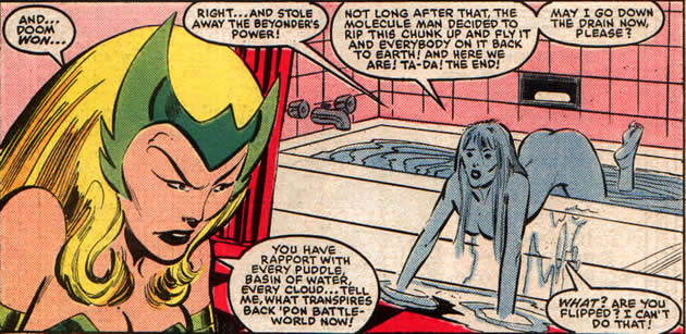 enchantress talks to a water spirit