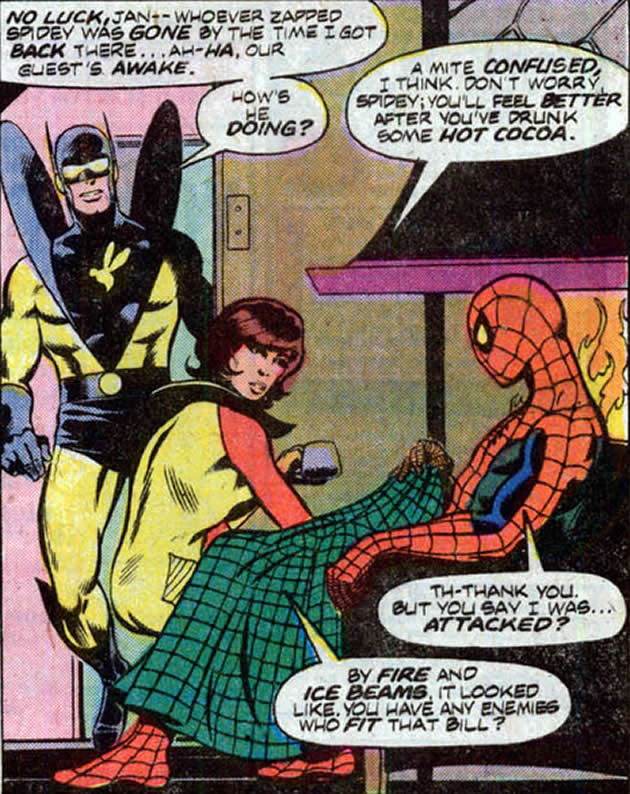 wasp, yellowjacket and spider-man in costume