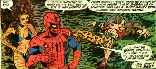spider-man and tigra with a defeated kraven