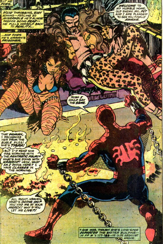 kraven, tigra and a chained spider-man
