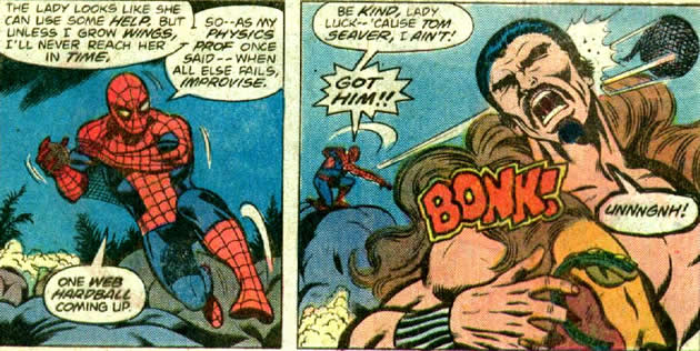 spider-man creates a web ball and throws it at kraven
