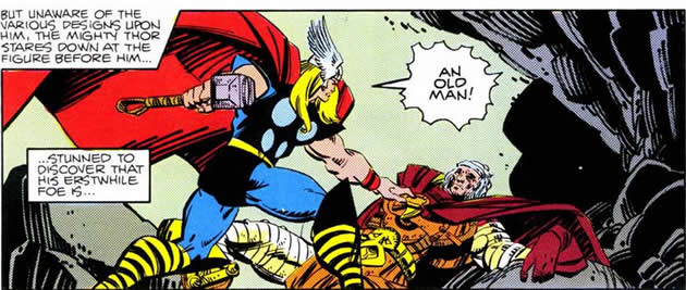 thor confronts an old viking