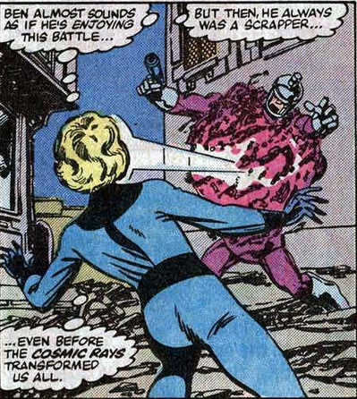 Fantastic Four panel : invisible woman creates a force sphere inside a doom bot