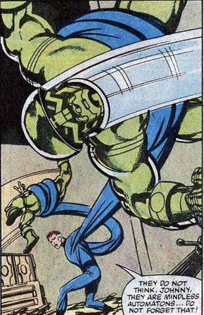 mr. fantastic tosses some doom bots around