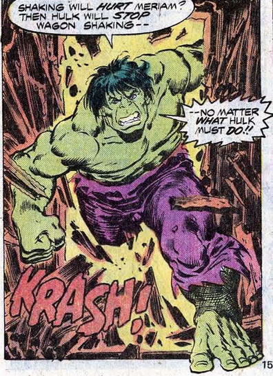 hulk breaks out of the wagon to protect his friends