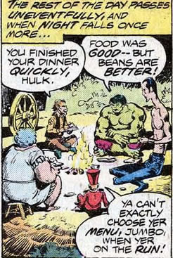 hulk with the circus fugitives around a campfire