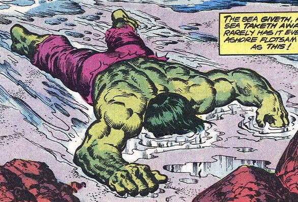 hulk facedown on a beach