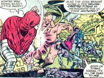 karkas fights the yellow-crested titans