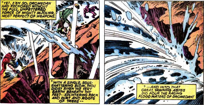 thor hits the ground with mjolnir and creates a ravine