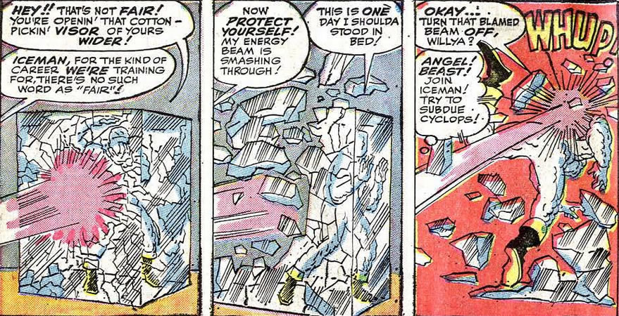 x-men : cyclops smashes through iceman's iceblock