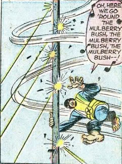 x-men : beast slides down a pole