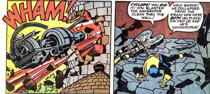 x-men : cyclops blasts an engine and collapses from the strain