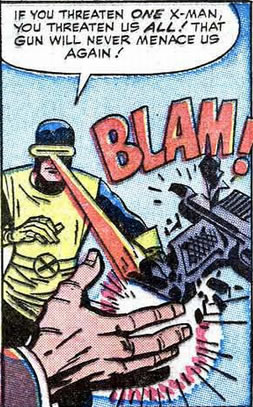 x-men : cyclops destroys a gun someone is holding