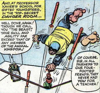 x-men : beast balances on a highwire