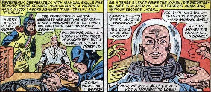 x-men : beast designs a protective helmet for professor x