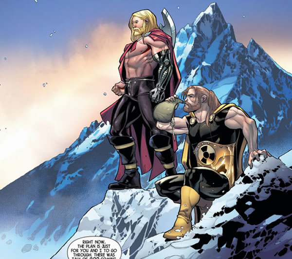 Thor and Hyperion on a mountaintop